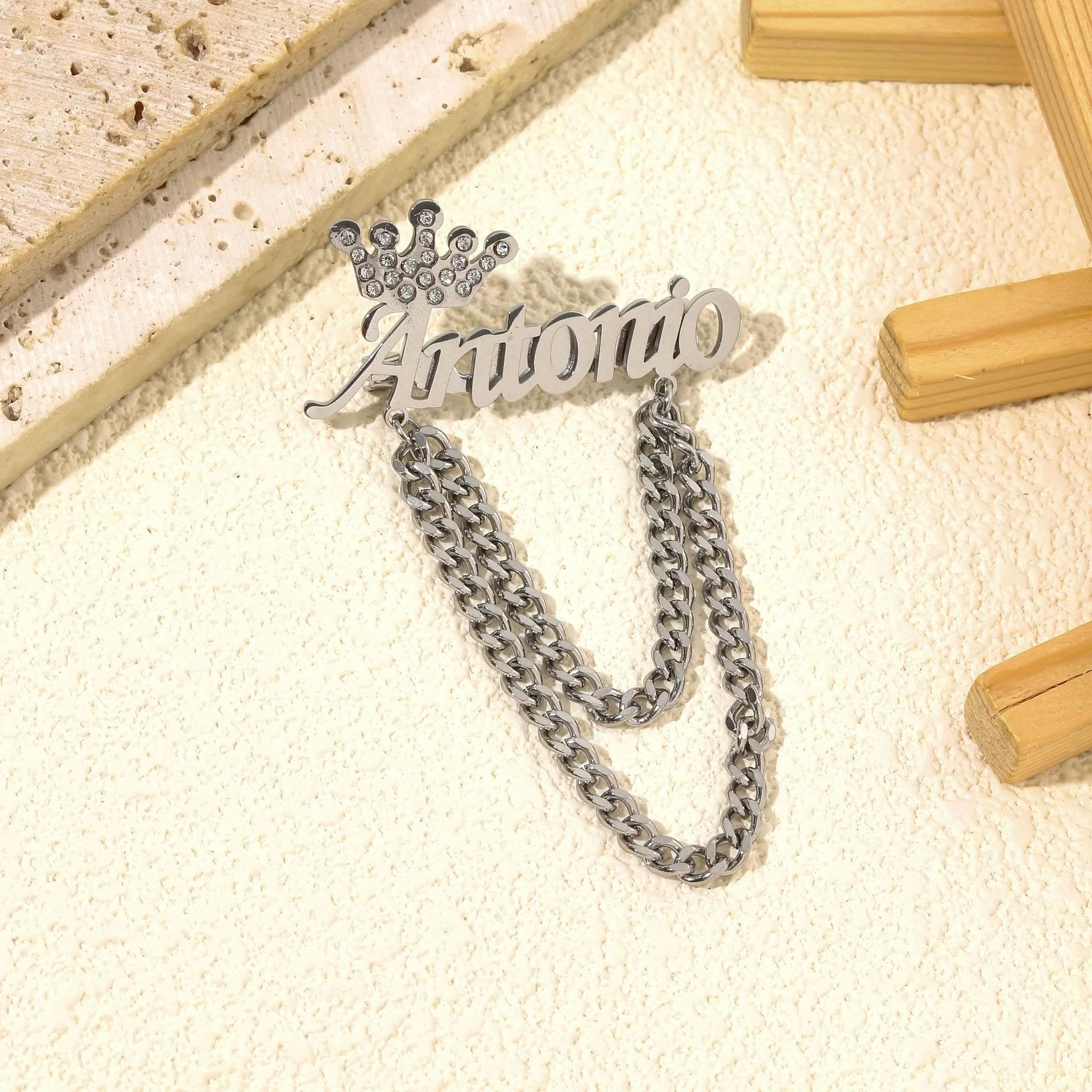 Custom Your Name Brooch With Crown Decor Suit Accessories - Image 4