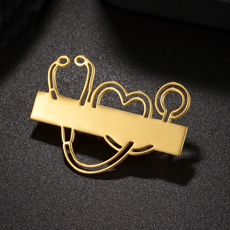 Custom Your Name Gold Long Strip Stethoscope Brooch - Image 3
