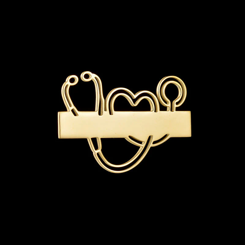 Custom Your Name Gold Long Strip Stethoscope Brooch - Image 6