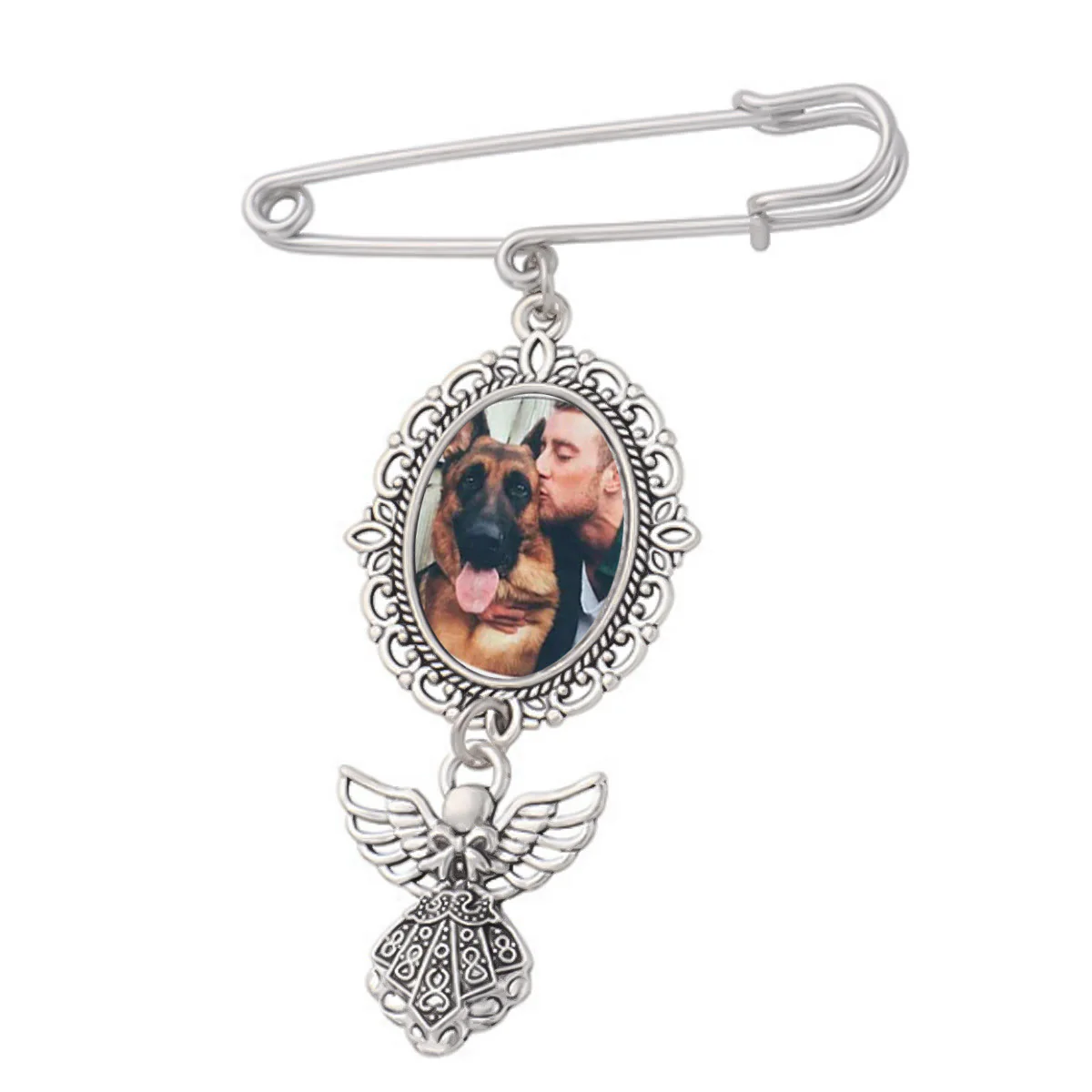 Custom Your Photos Brooch With Angel Pendant Brooch - Image 3