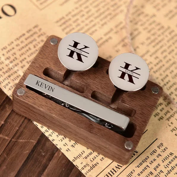 Custom Your Text Wedding Tie Bar Cufflinks For Mens Wear