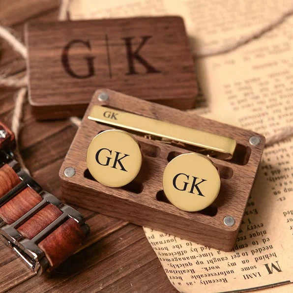 Custom Your Text Wedding Tie Bar Cufflinks For Mens Wear - Image 3