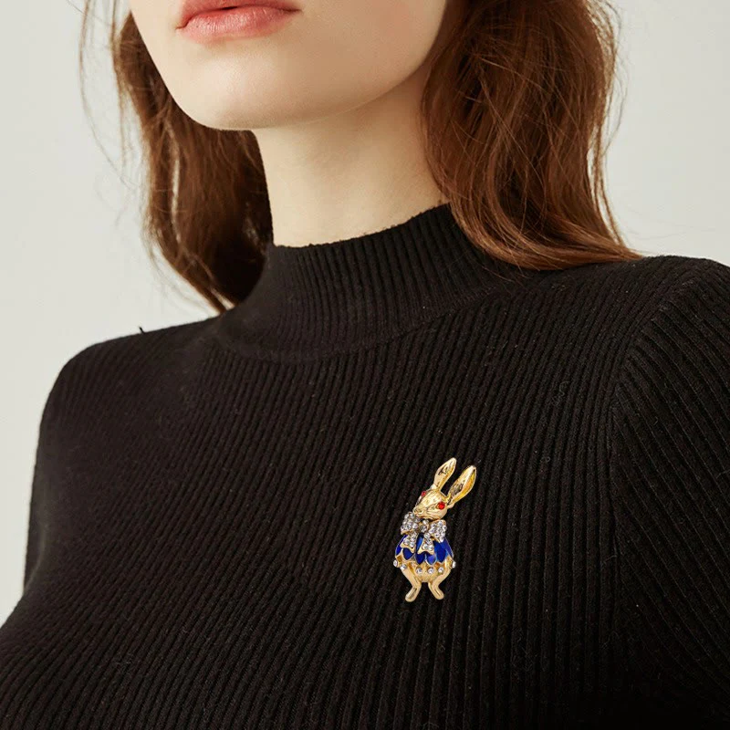 Cute Glaze Rhinestone Rabbit Brooch Shirt Accessories - Image 2