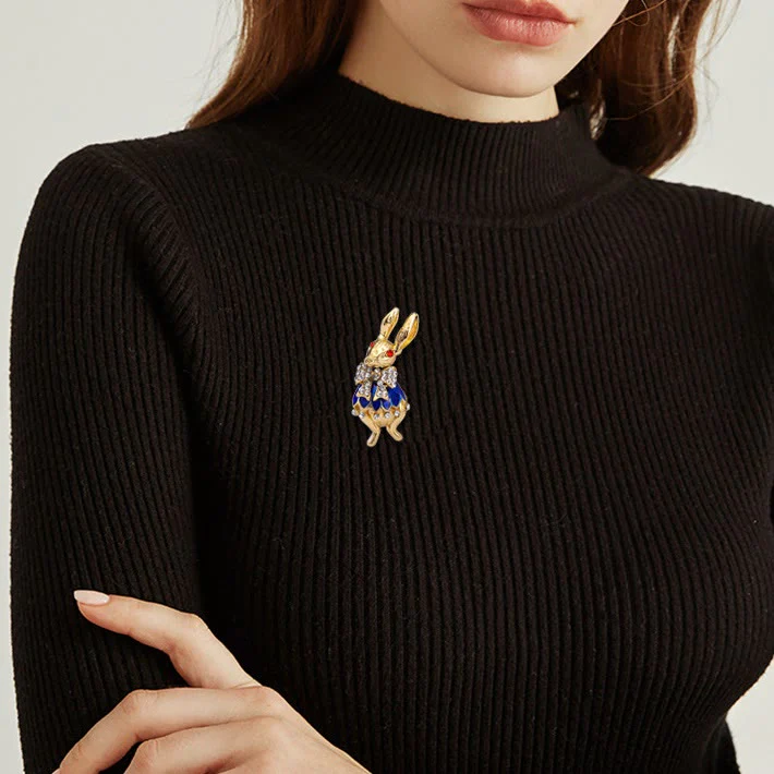 Cute Glaze Rhinestone Rabbit Brooch Shirt Accessories - Image 3
