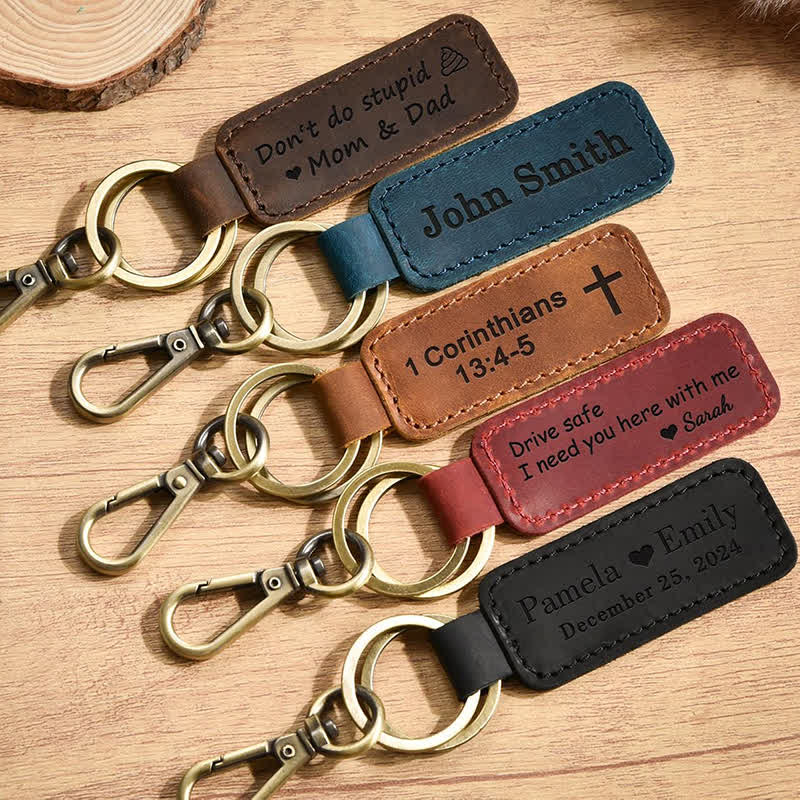 Cutsom Engraved Personalized Gift Leather Keychain