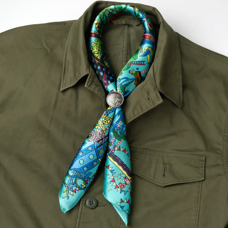 Cyan Botanical Paradise Square Scarf with Scarf Buckle - Image 3
