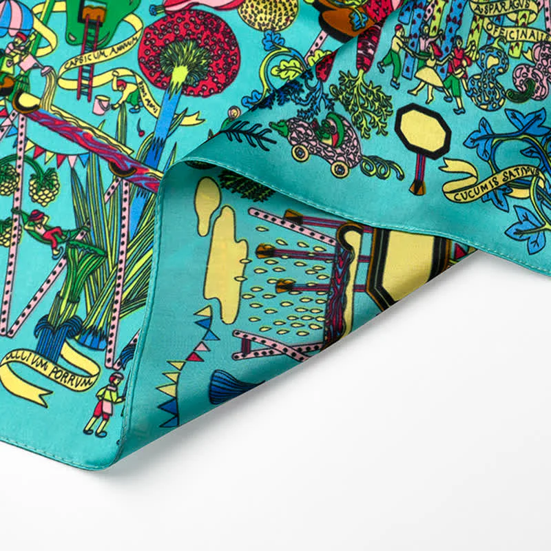 Cyan Botanical Paradise Square Scarf with Scarf Buckle - Image 6