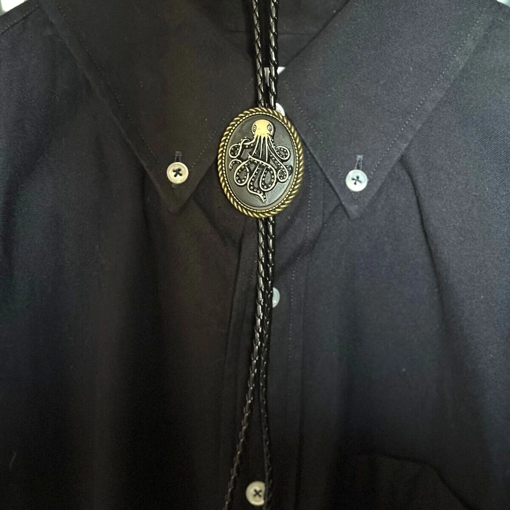 Dark Antique Octopus Pandant Bolo Tie - Image 3