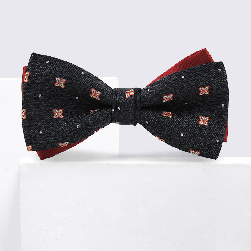 Men's Dark Gray & Burgundy Lucky Stars Silk Bow Tie - Image 2