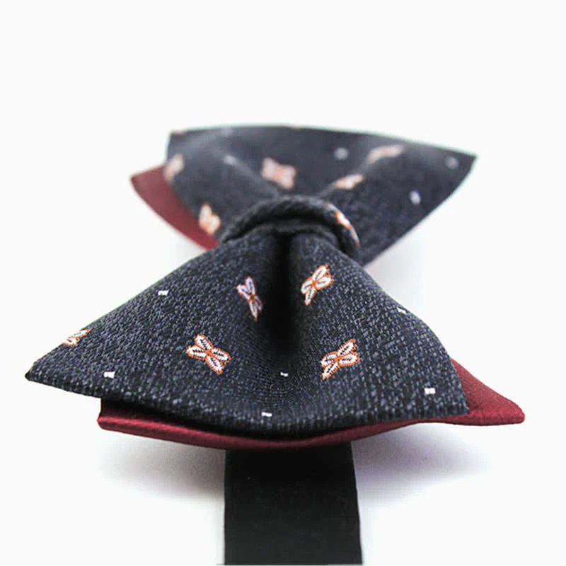 Men's Dark Gray & Burgundy Lucky Stars Silk Bow Tie - Image 3
