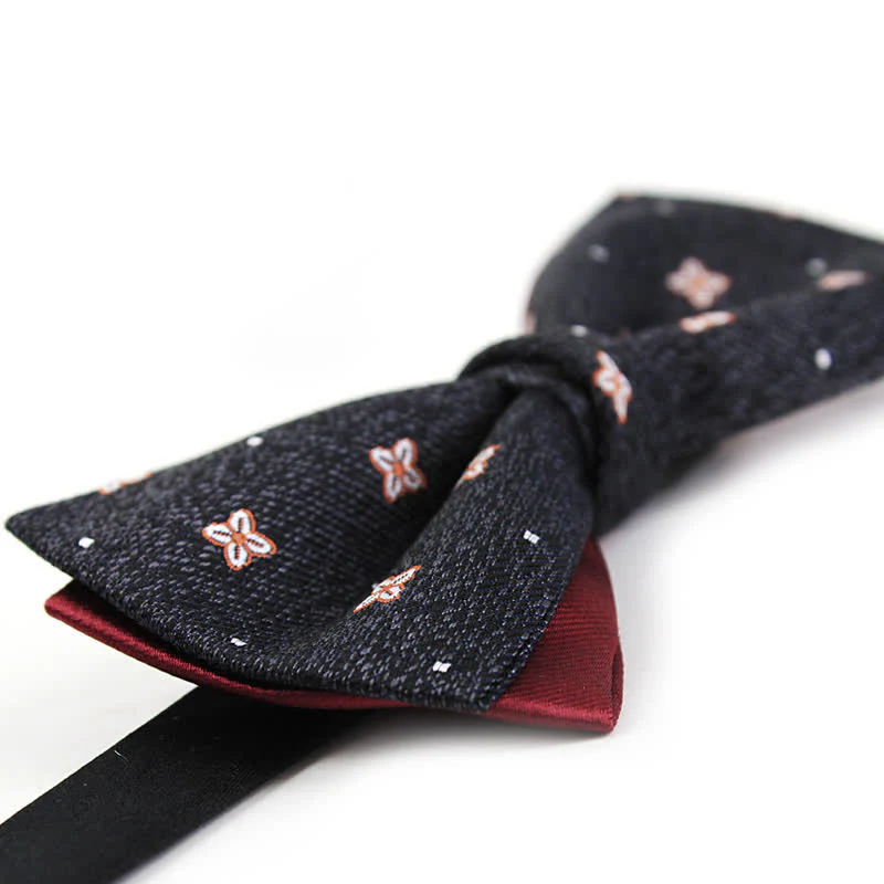 Men's Dark Gray & Burgundy Lucky Stars Silk Bow Tie - Image 4