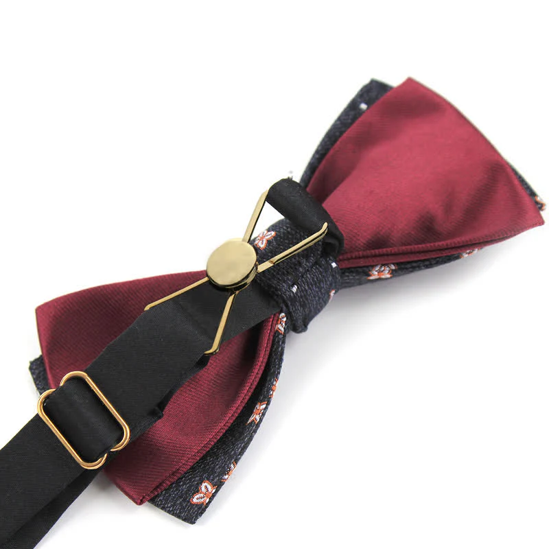 Men's Dark Gray & Burgundy Lucky Stars Silk Bow Tie - Image 5