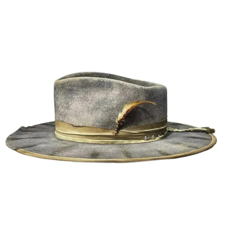 Dark Gray Old-Fashioned Fedoras Feather Cowboy Hat - Image 2