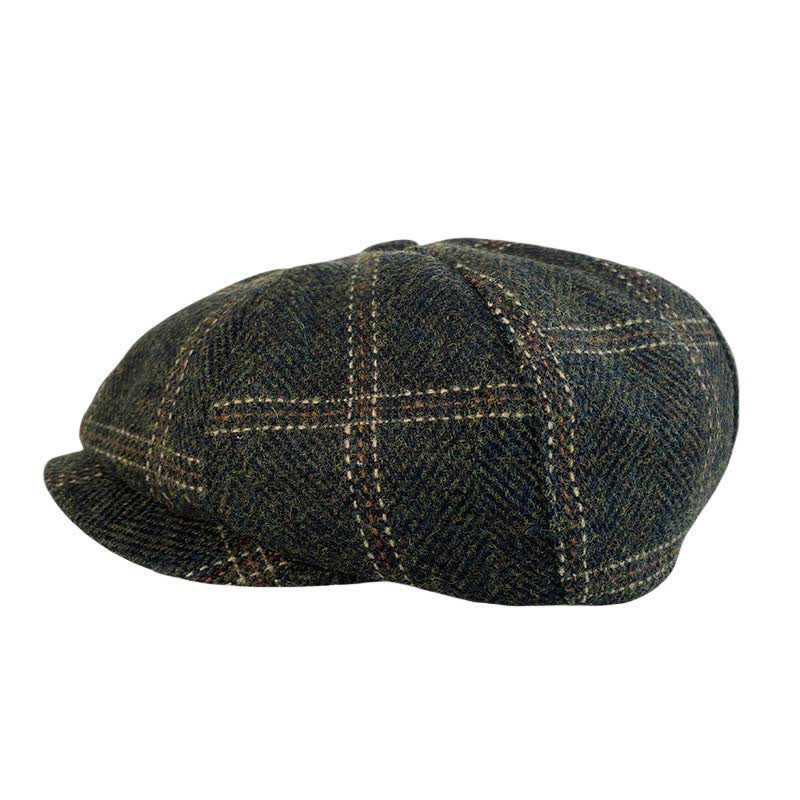 Dark Green Retro Plaid British Painters Octagonal Beret Hat - Image 3