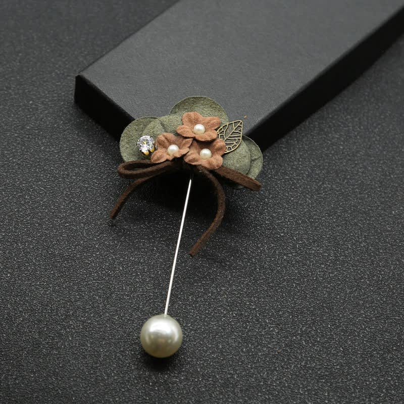Dark Green Wedding Original Design Flower Cloth Brooch Lapel Pin - Image 4