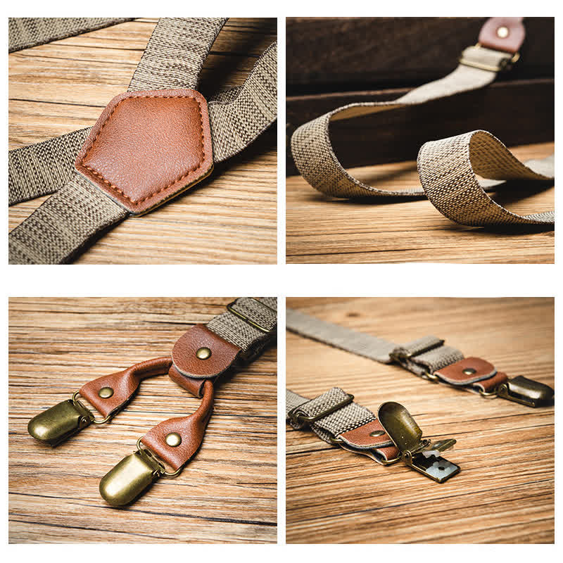 Dark Khaki Nostalgic Casual Y-back Elastic Suspenders - Image 4