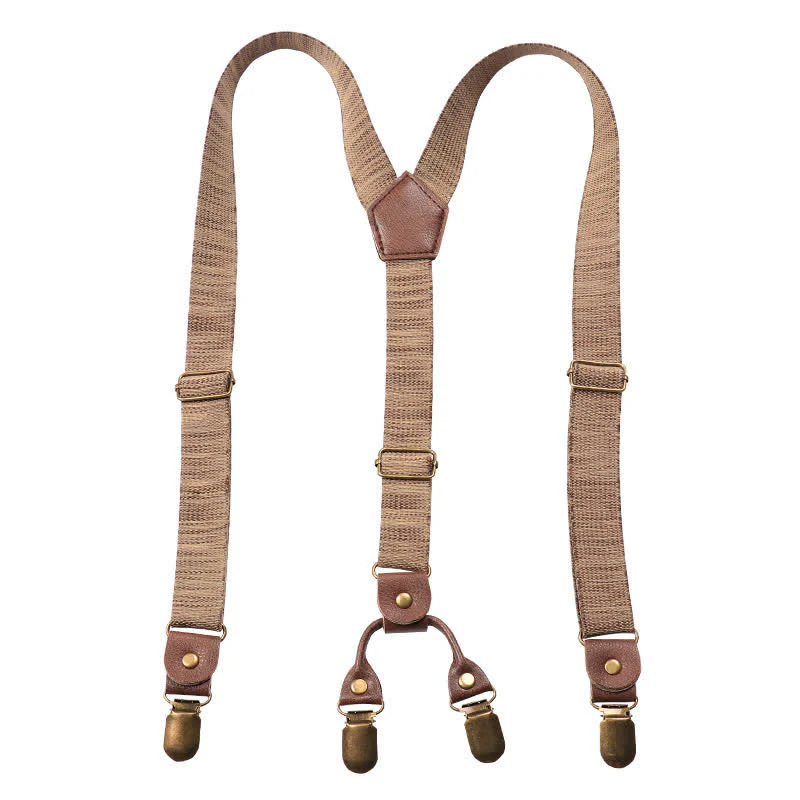 Dark Khaki Nostalgic Casual Y-back Elastic Suspenders - Image 5