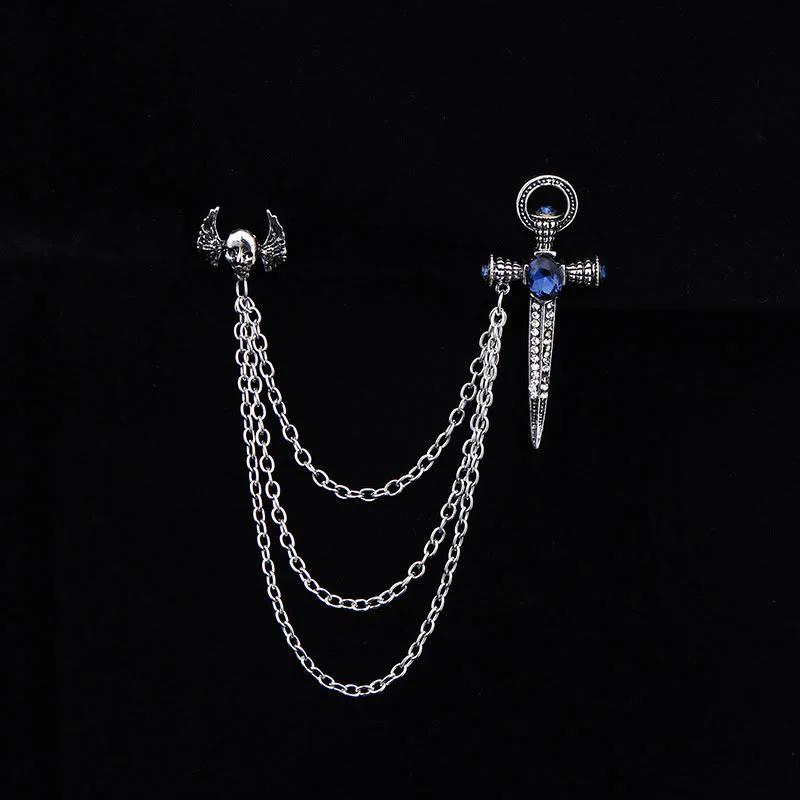 Dark Punk Skull-Wing and Dagger Dual-Style Multi-Chain Brooch - Image 3