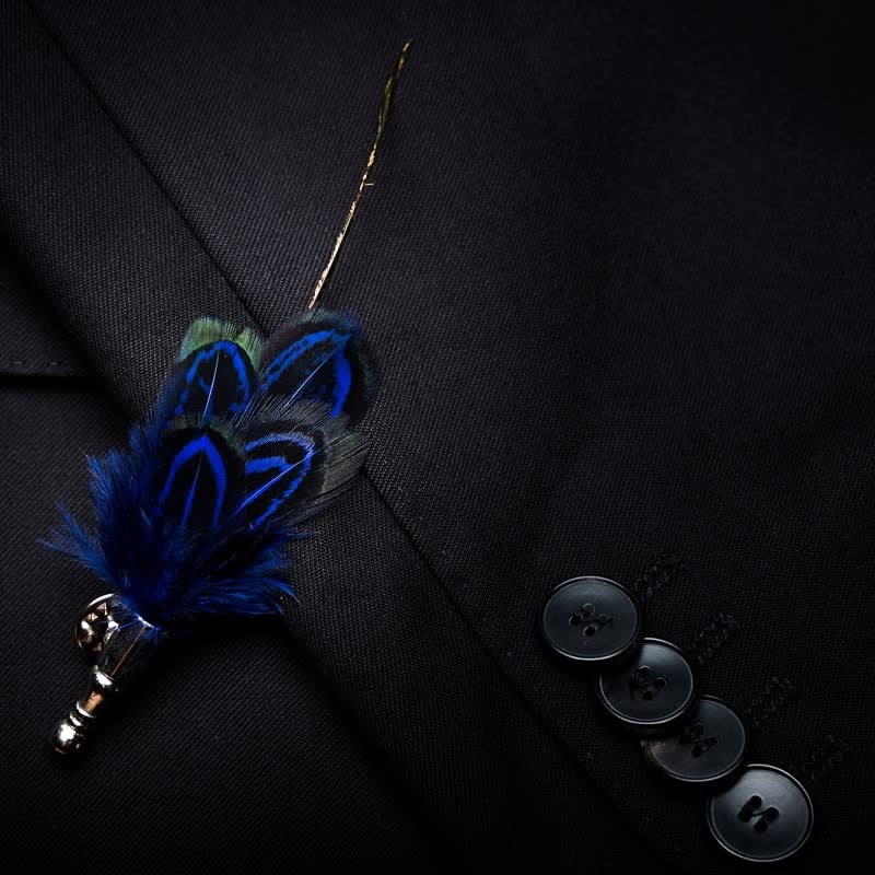 DarkBlue White Dots Lively Feather Bow Tie with Lapel Pin - Image 3