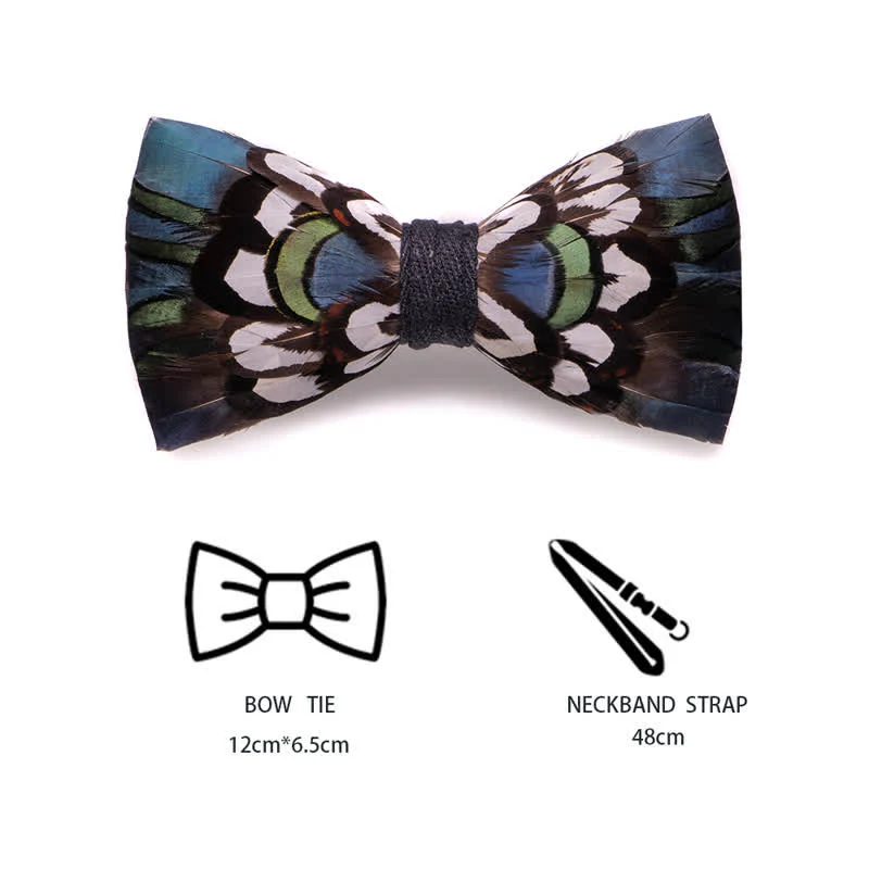 DarkCyan Teal Feather Bow Tie with Lapel Pin - Image 5