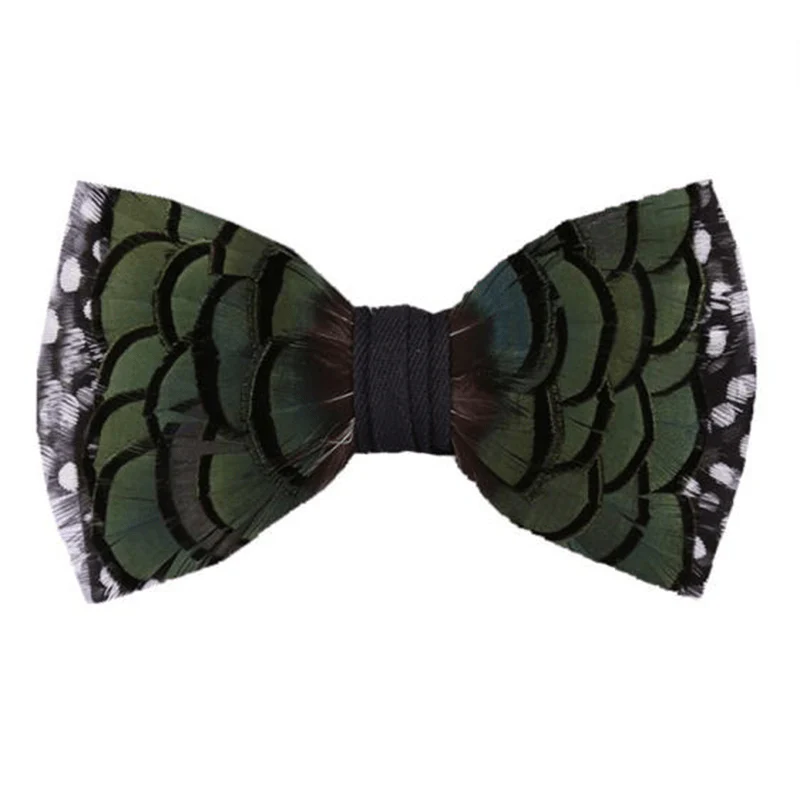 DarkOliveGreen Forest Guinea Feather Bow Tie