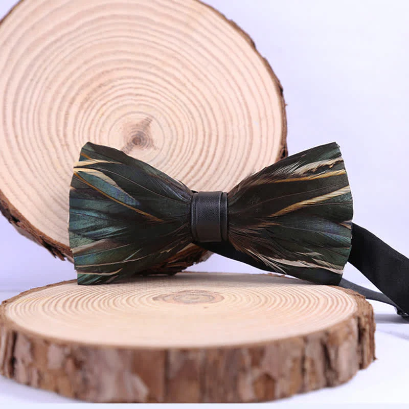 DarkSlateGray Feather Bow Tie with Lapel Pin - Image 2