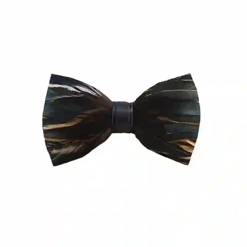 DarkSlateGray Feather Bow Tie with Lapel Pin - Image 5