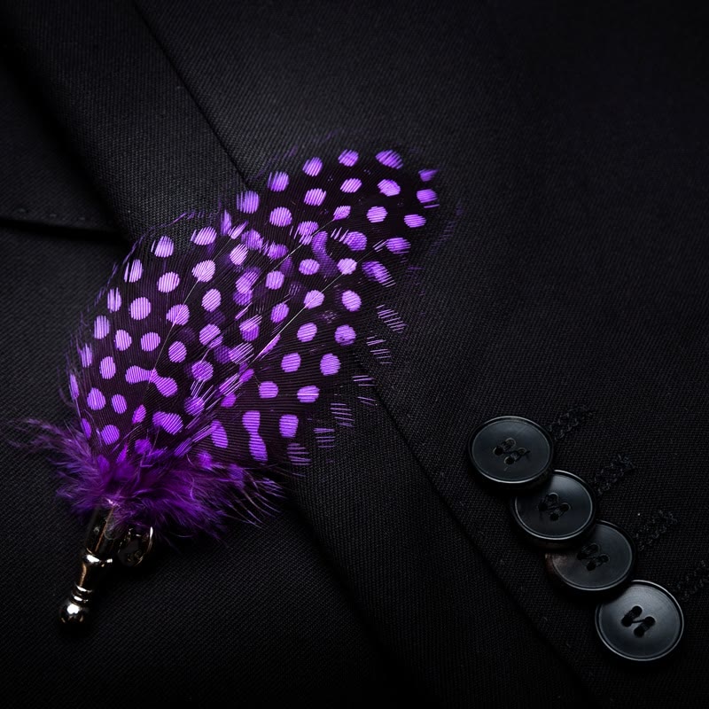 DarkViolet White Polka Dots Feather Bow Tie with Lapel Pin - Image 3