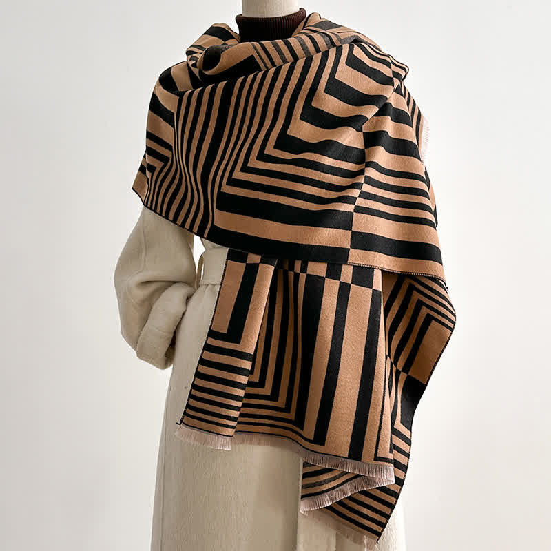 Dazzling Geometric Optical-Art Striped Pattern Scarf - Image 8