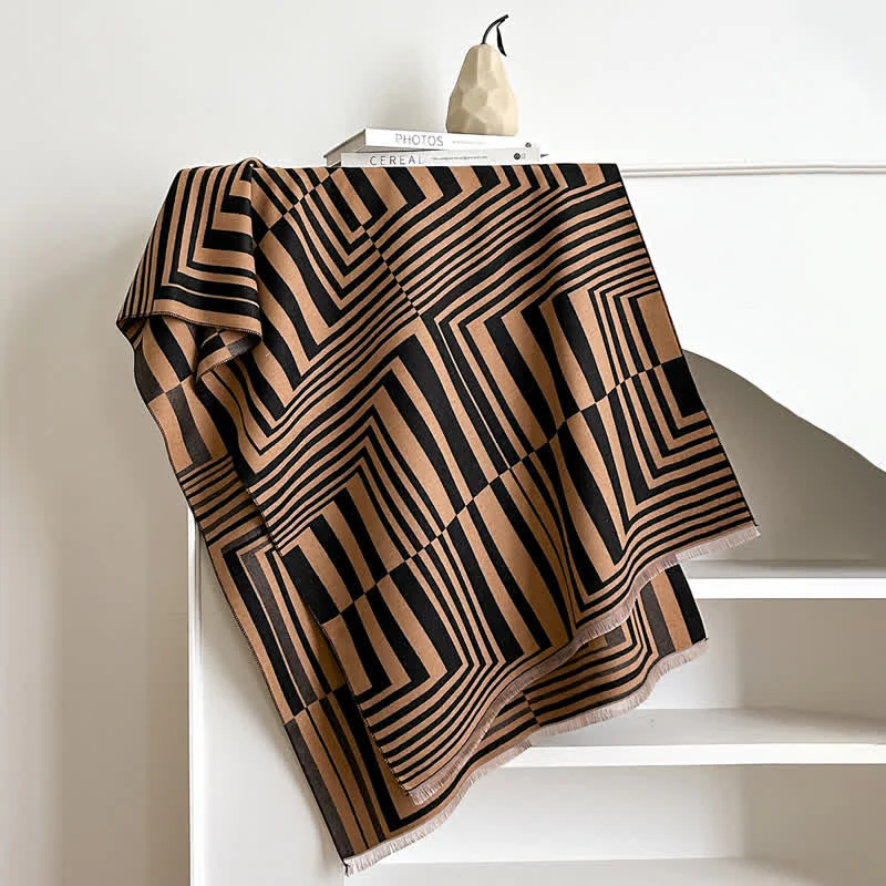 Dazzling Geometric Optical-Art Striped Pattern Scarf - Image 9