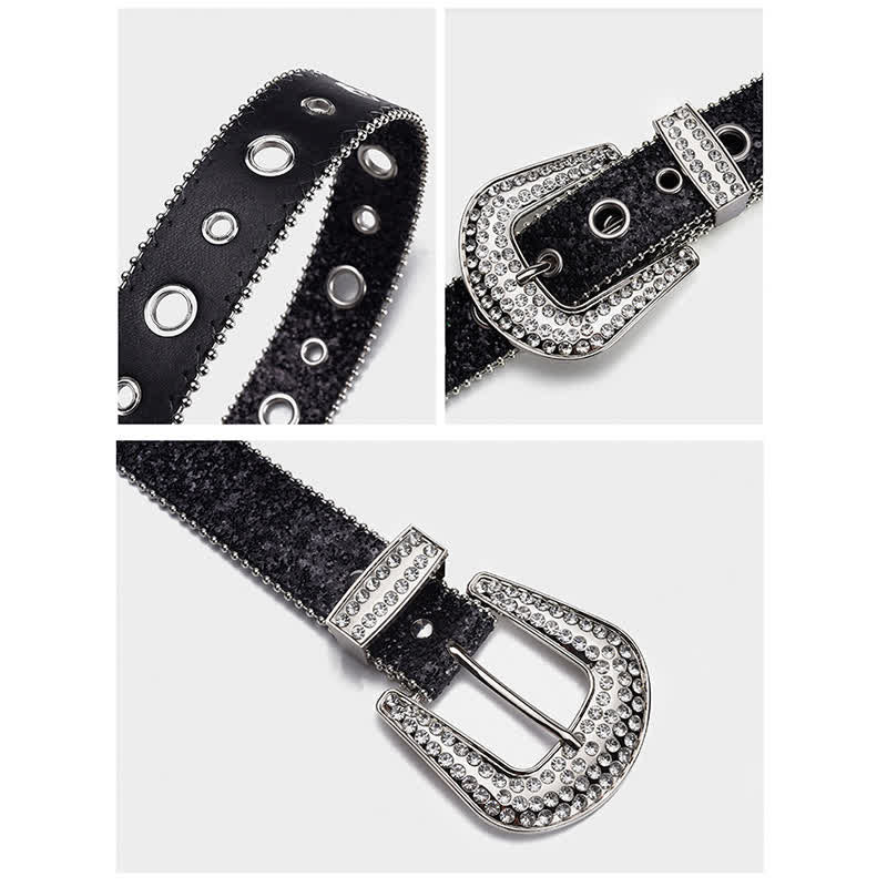 Dazzling Sequin Rhinestone Buckle Leather Belt - Image 6