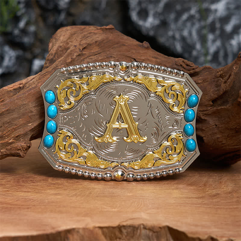 Decorative Turquoise DIY Initial Letter Buckle Leather Belt