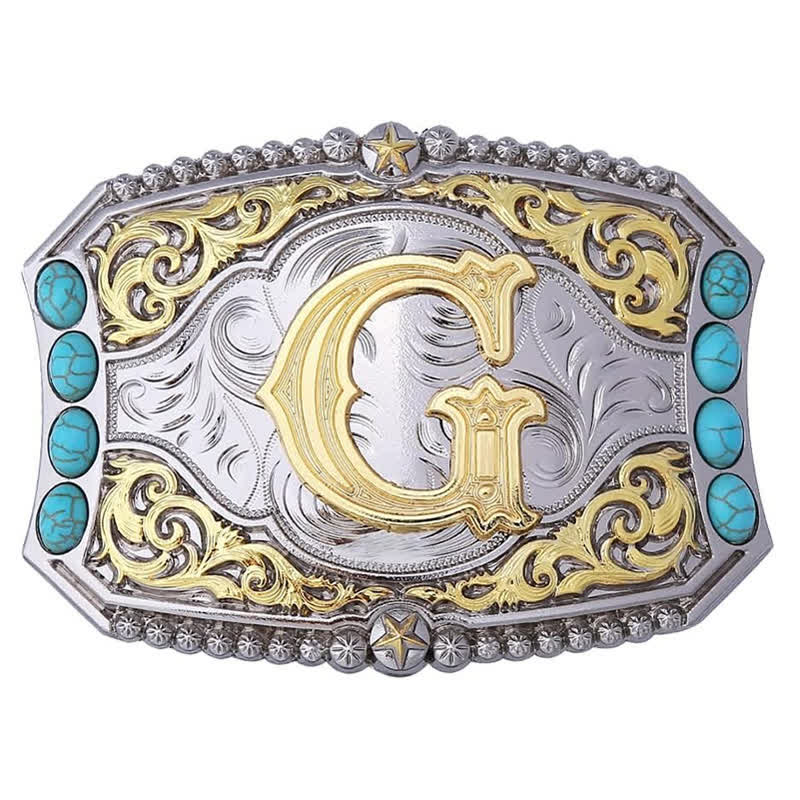 Decorative Turquoise DIY Initial Letter Buckle Leather Belt - Image 10