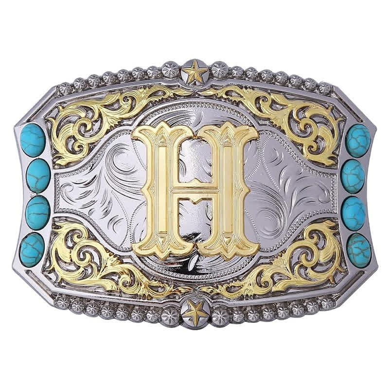 Decorative Turquoise DIY Initial Letter Buckle Leather Belt - Image 11