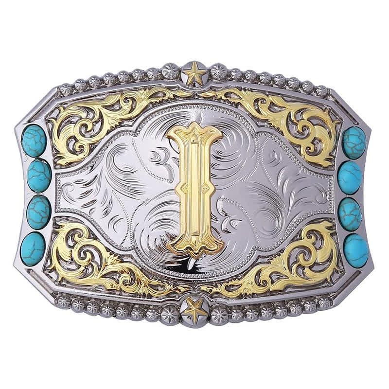 Decorative Turquoise DIY Initial Letter Buckle Leather Belt - Image 12