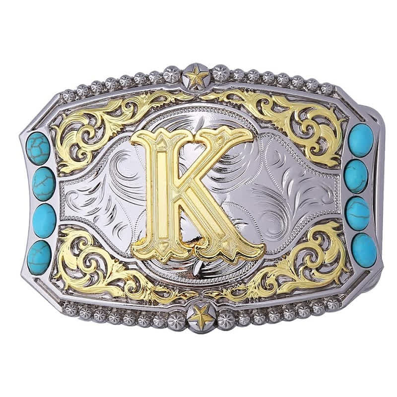 Decorative Turquoise DIY Initial Letter Buckle Leather Belt - Image 14
