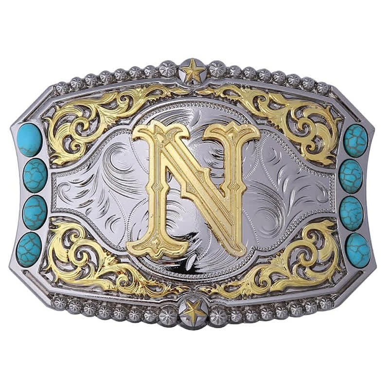 Decorative Turquoise DIY Initial Letter Buckle Leather Belt - Image 16