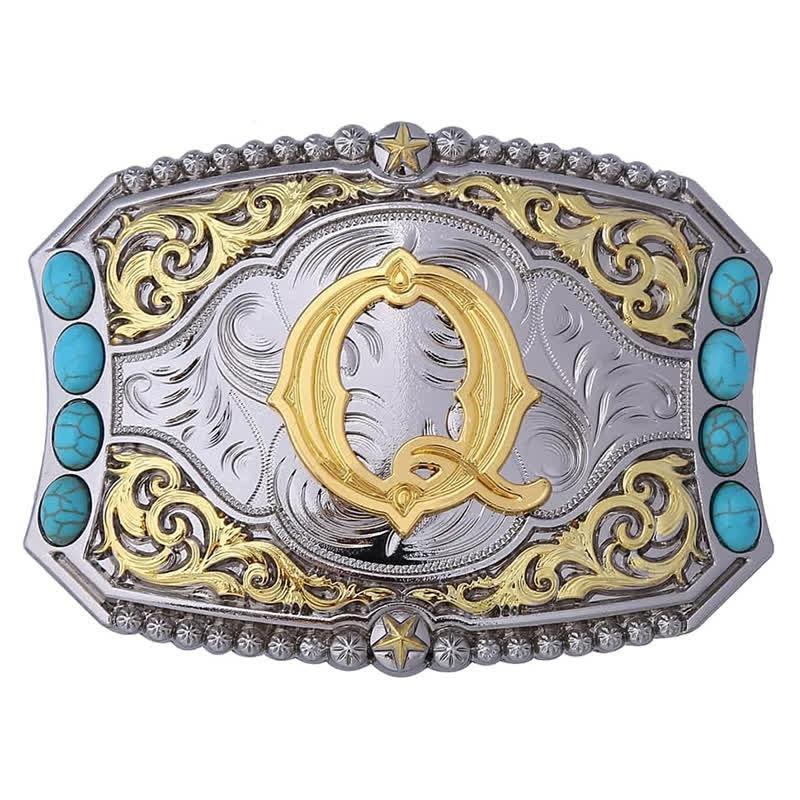 Decorative Turquoise DIY Initial Letter Buckle Leather Belt - Image 18