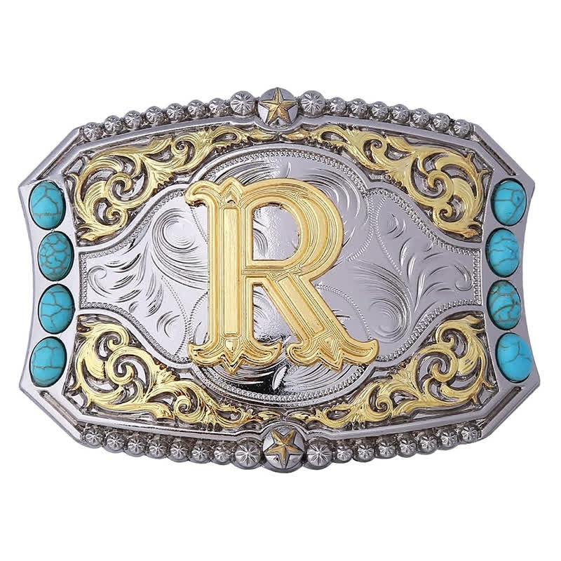 Decorative Turquoise DIY Initial Letter Buckle Leather Belt - Image 19