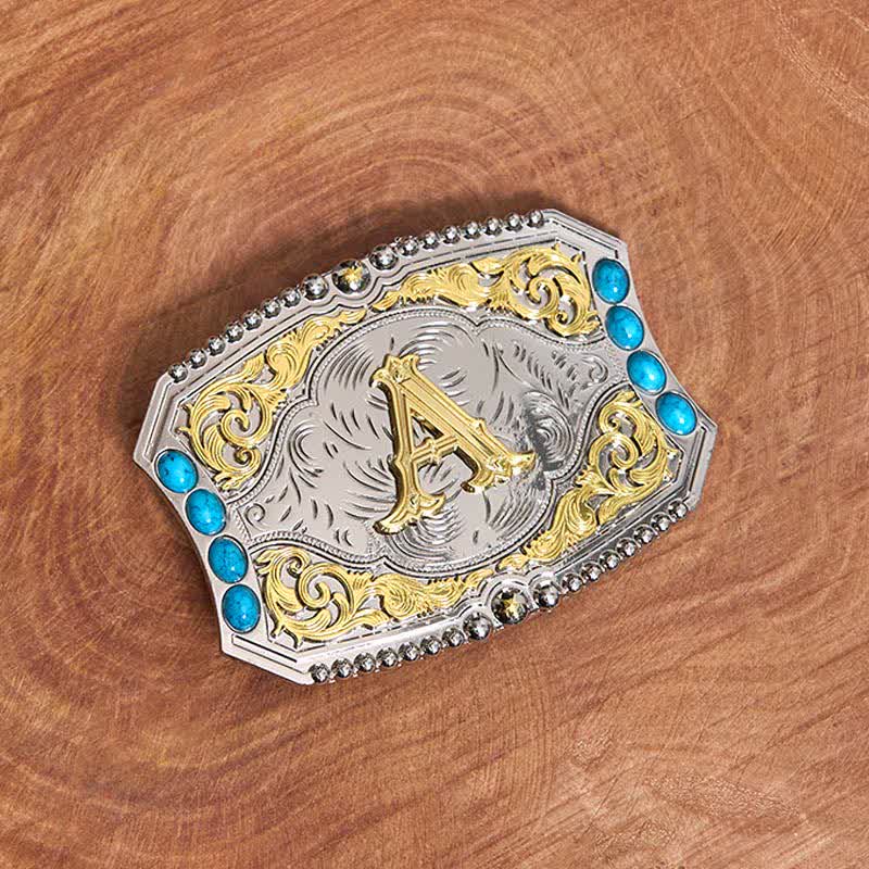 Decorative Turquoise DIY Initial Letter Buckle Leather Belt - Image 2