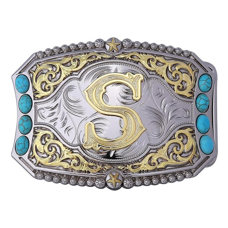 Decorative Turquoise DIY Initial Letter Buckle Leather Belt - Image 20