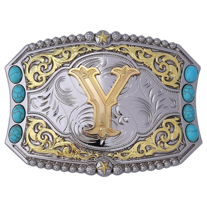 Decorative Turquoise DIY Initial Letter Buckle Leather Belt - Image 22