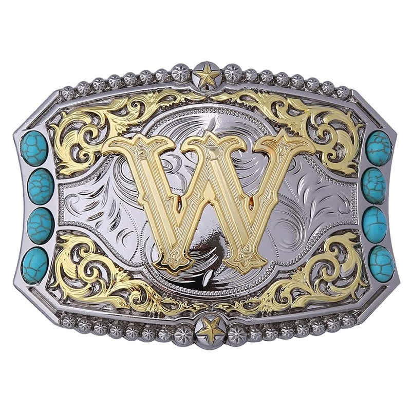 Decorative Turquoise DIY Initial Letter Buckle Leather Belt - Image 23