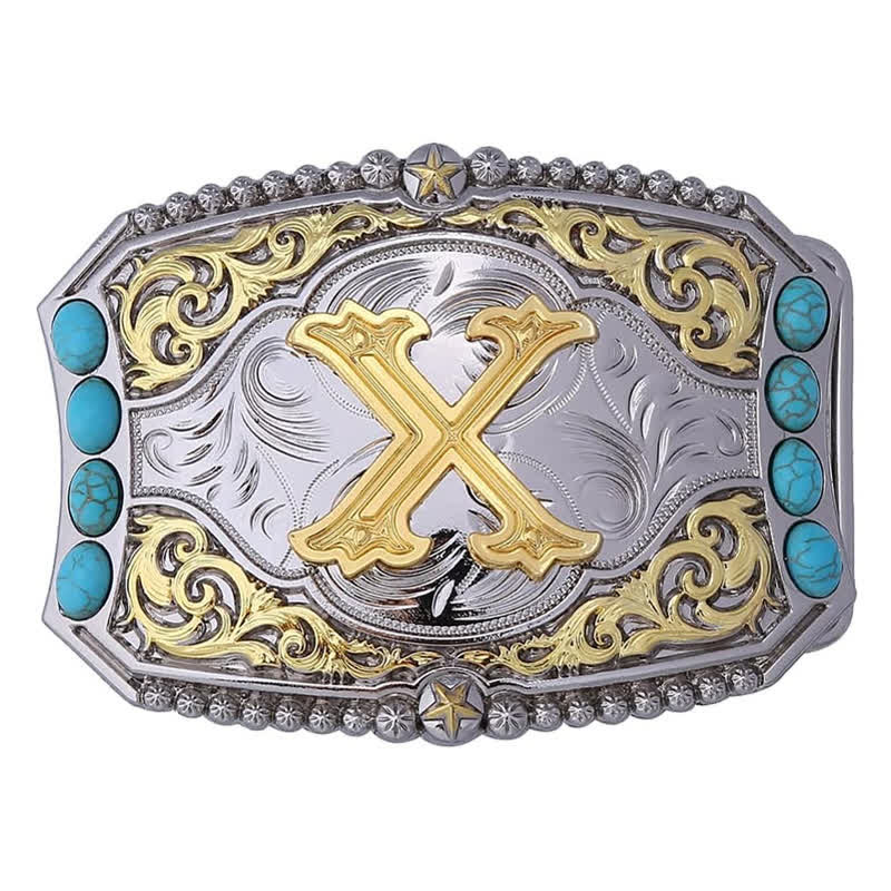 Decorative Turquoise DIY Initial Letter Buckle Leather Belt - Image 24