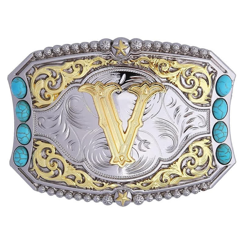Decorative Turquoise DIY Initial Letter Buckle Leather Belt - Image 25