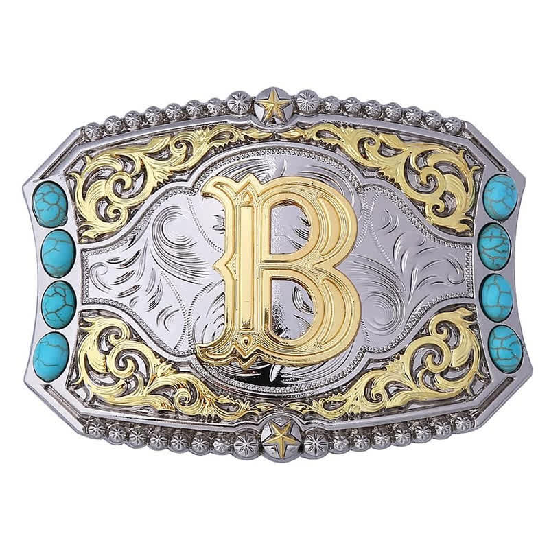 Decorative Turquoise DIY Initial Letter Buckle Leather Belt - Image 5