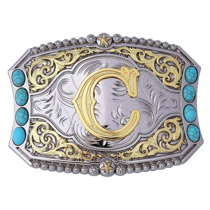 Decorative Turquoise DIY Initial Letter Buckle Leather Belt - Image 6