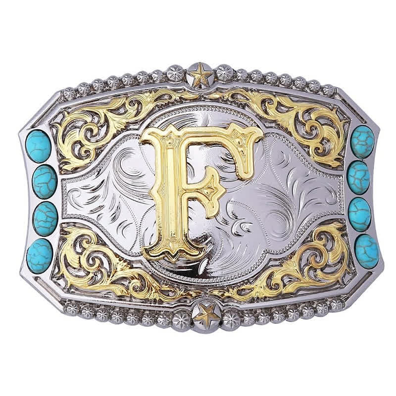 Decorative Turquoise DIY Initial Letter Buckle Leather Belt - Image 9