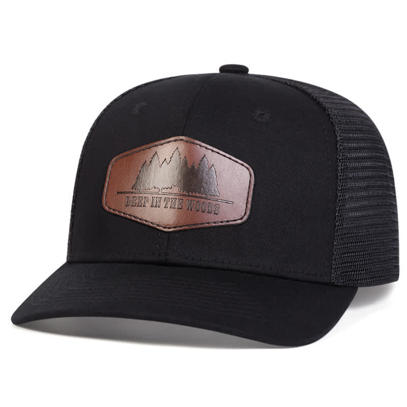 Deep In The Woods Leather Label Patch Trucker Hat - Image 2