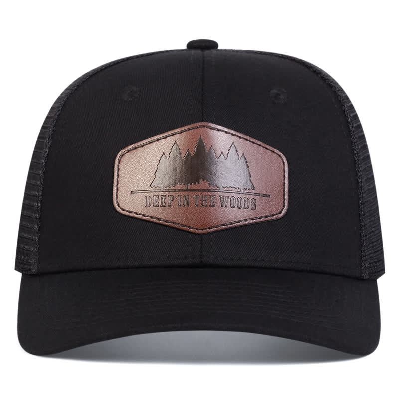 Deep In The Woods Leather Label Patch Trucker Hat - Image 3